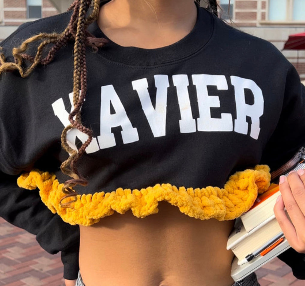 Xavier University Crochet Crop - Black/Yellow