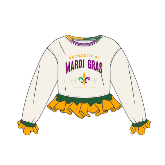 Mardi Gras Crochet Crop Sweatshirt - Cream